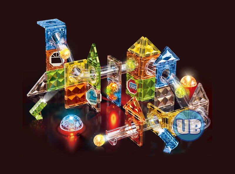 Magnetic Tiles - Knikkerbaan met Discobal en Lichteffect - 69 delig - Magnetische Bouwblokken